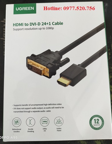 Cáp chuyển HDMI to DVI  24+1 dài 1,5m Ugreen 11150 loại tốt